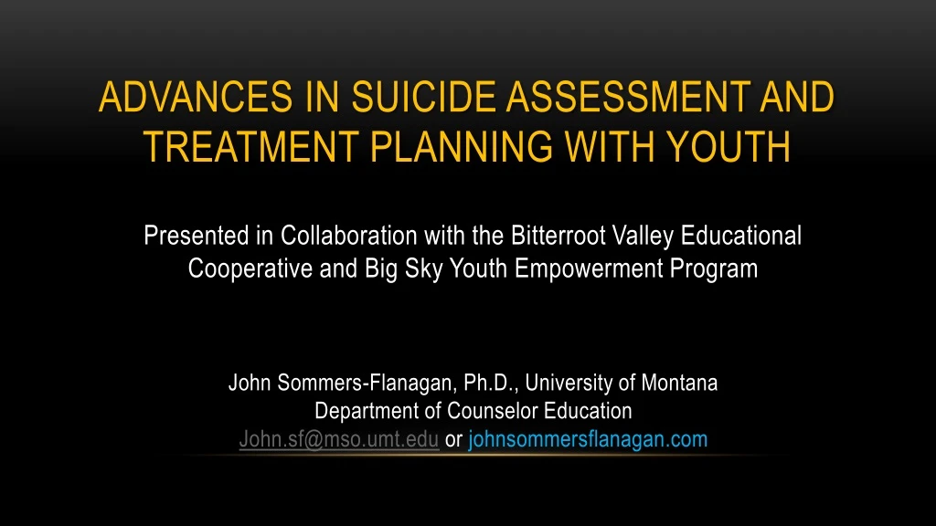 advances in suicide assessment and treatment planning with youth