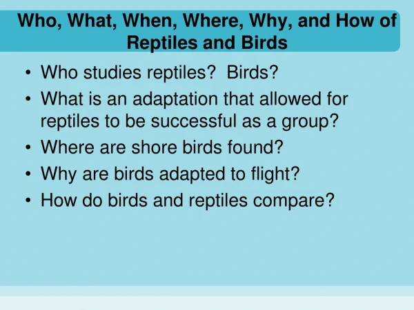 Who, What, When, Where, Why, and How of Reptiles and Birds