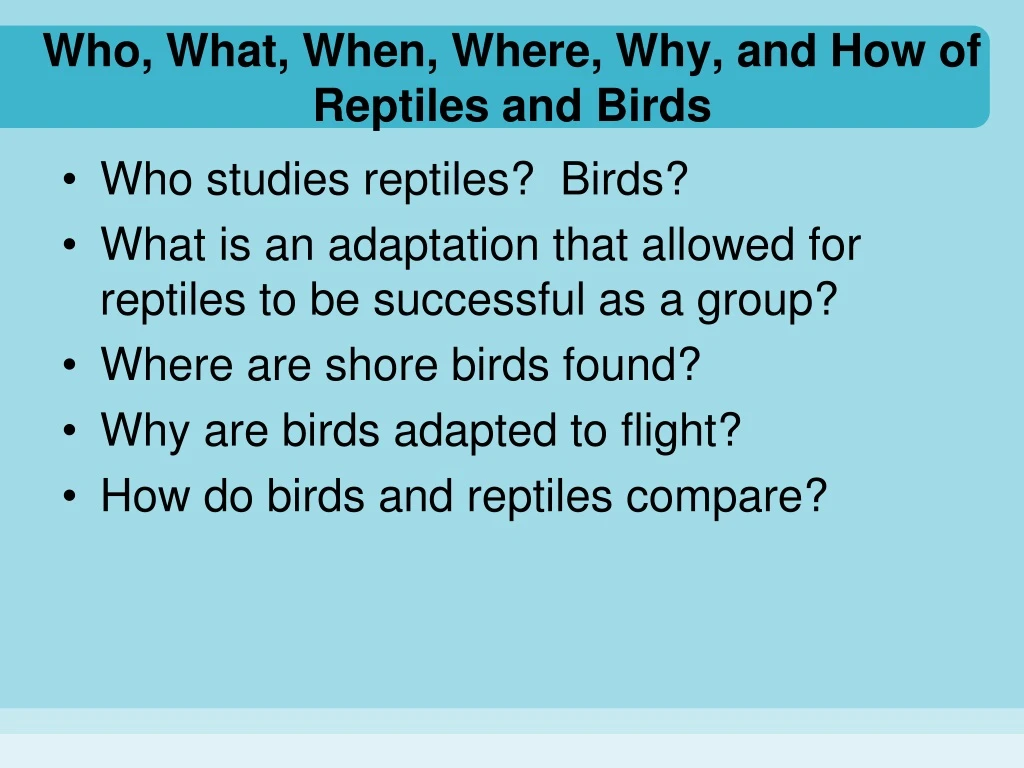 who what when where why and how of reptiles and birds