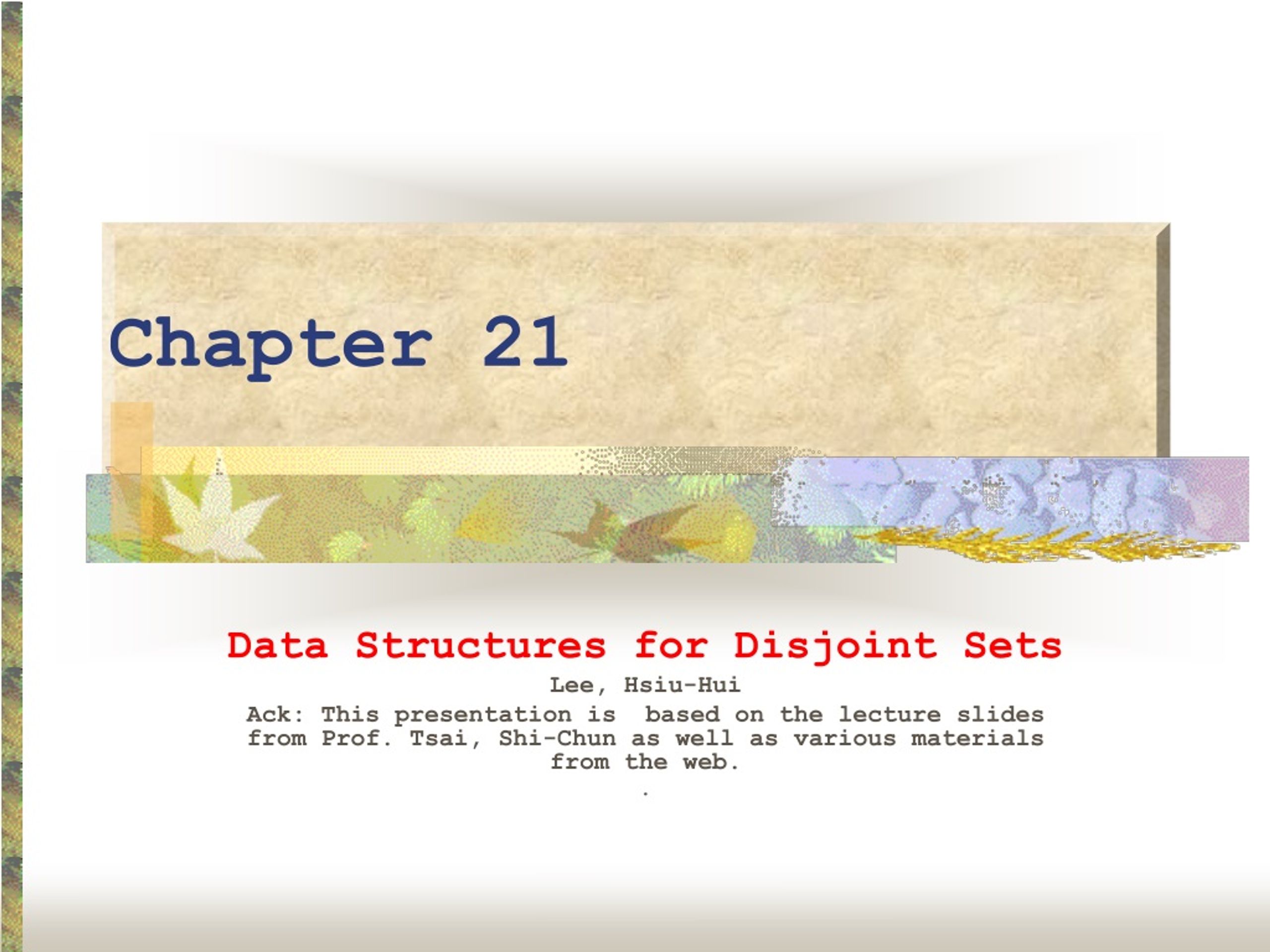 Disjoint Sets Data Structures: Illustrated with Theoretical Concepts - slide 1