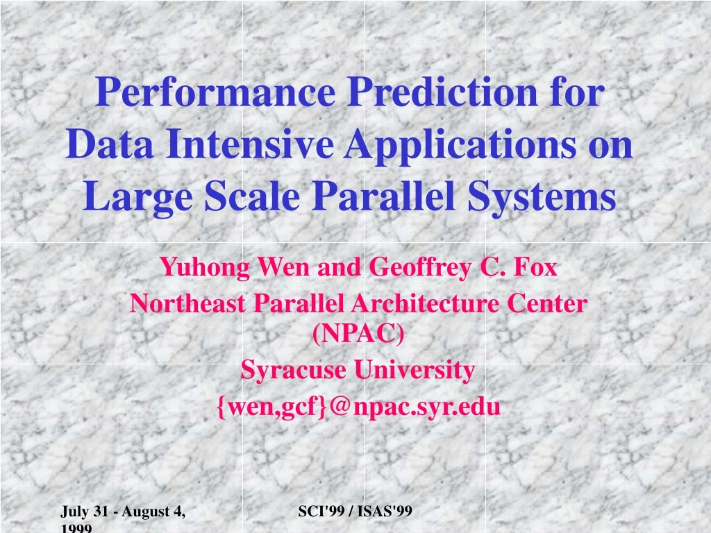 performance prediction for data intensive applications on large scale parallel systems