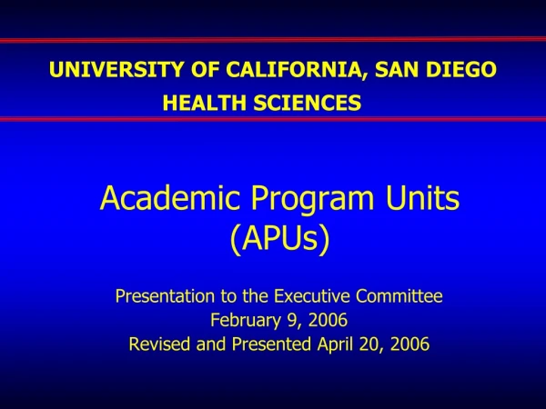 Academic Program Units  (APUs)