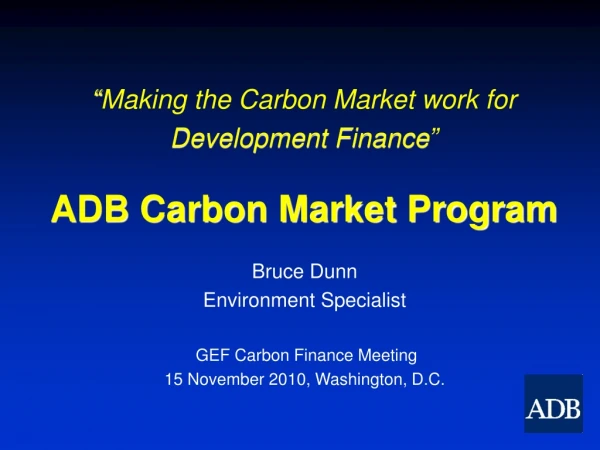 “ Making the Carbon Market work for  Development Finance ”