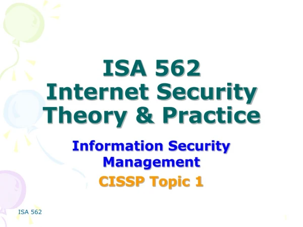 Information Security Management CISSP Topic 1