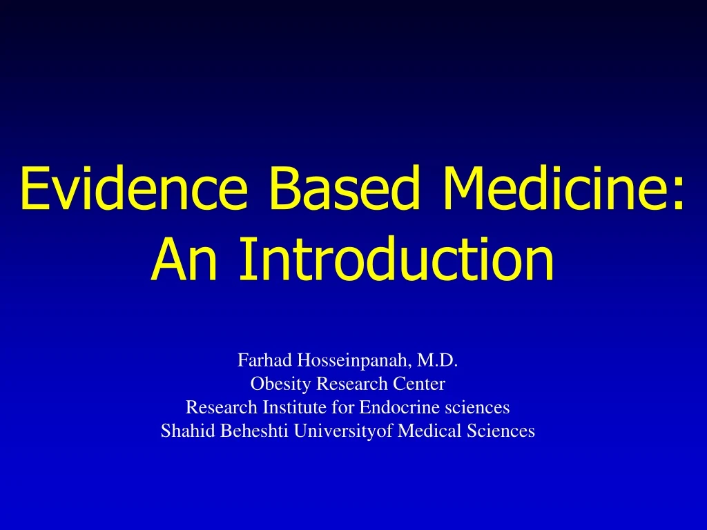 evidence based medicine an introduction