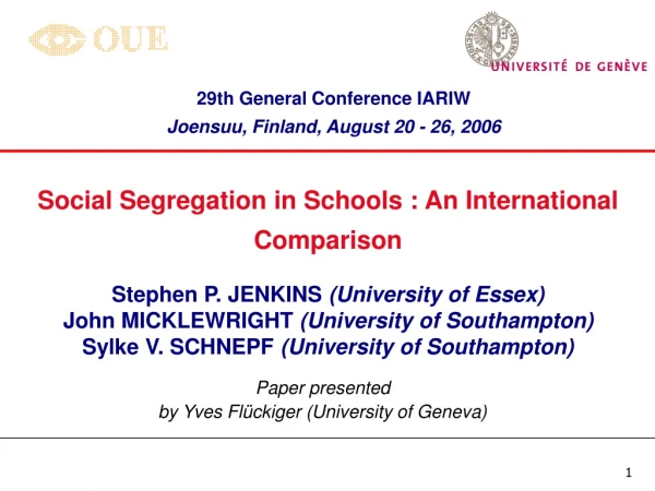 Social Segregation in Schools : An International Comparison