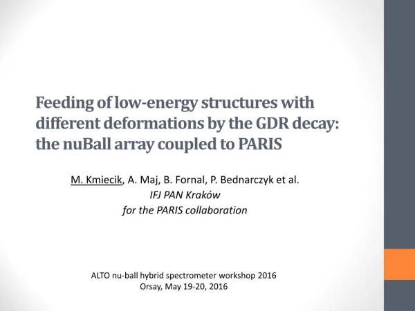 M. Kmiecik , A. Maj, B. Fornal, P. Bednarczyk et al. IFJ PAN Kraków for the PARIS collaboration