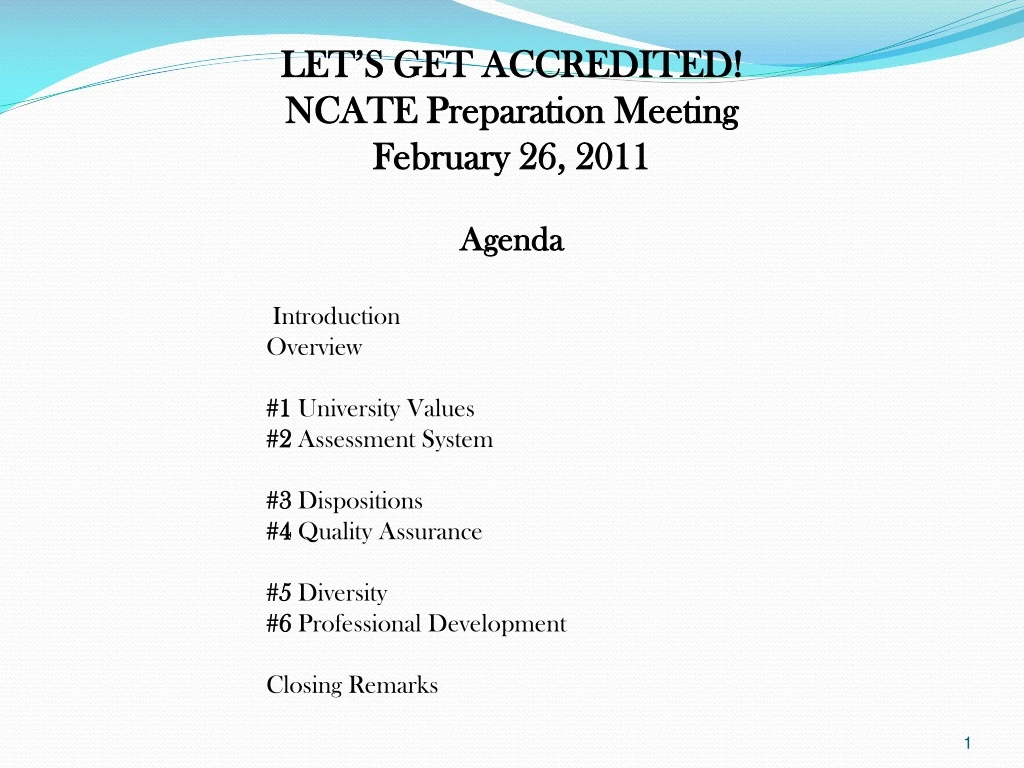 let s get accredited ncate preparation meeting february 26 2011