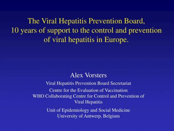 Alex Vorsters Viral Hepatitis Prevention Board Secretariat