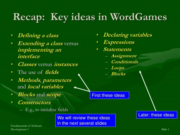 Recap:  Key ideas in WordGames