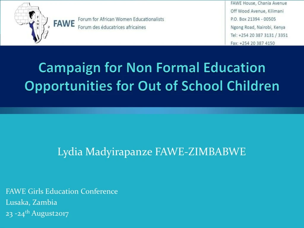 campaign for non formal education opportunities for out of school children