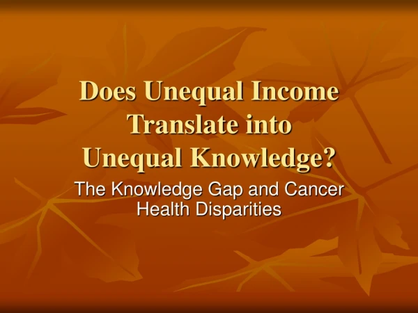 Does Unequal Income Translate into Unequal Knowledge?