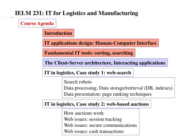 IELM 231: IT for Logistics and Manufacturing