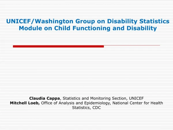 UNICEF/Washington Group on Disability Statistics Module on Child Functioning and Disability