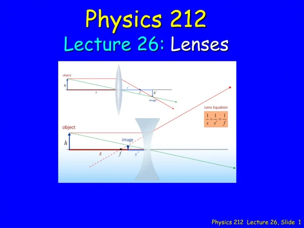 Physics 212 Lecture 26:  Lenses