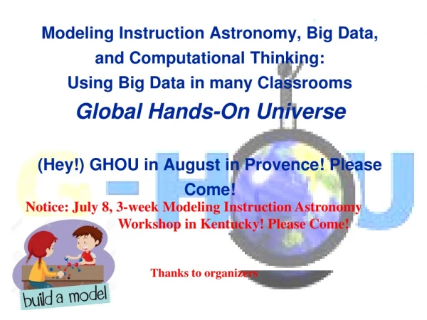 Notice: July 8, 3-week Modeling Instruction Astronomy
