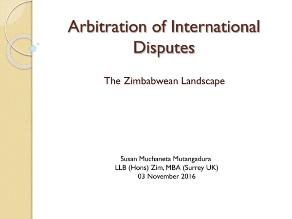 Arbitration of International Disputes