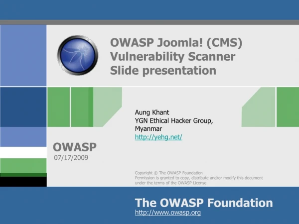 OWASP Joomla! (CMS) Vulnerability Scanner Slide presentation