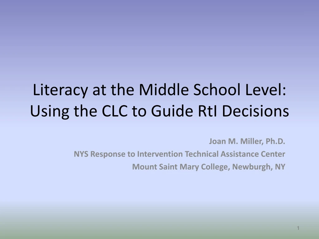 literacy at the middle school level using the clc to guide rti decisions