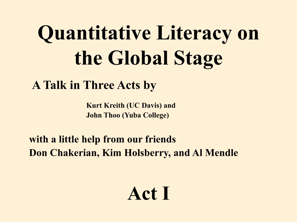 quantitative literacy on the global stage