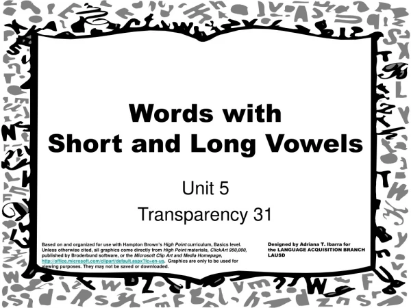 Words with  Short and Long Vowels