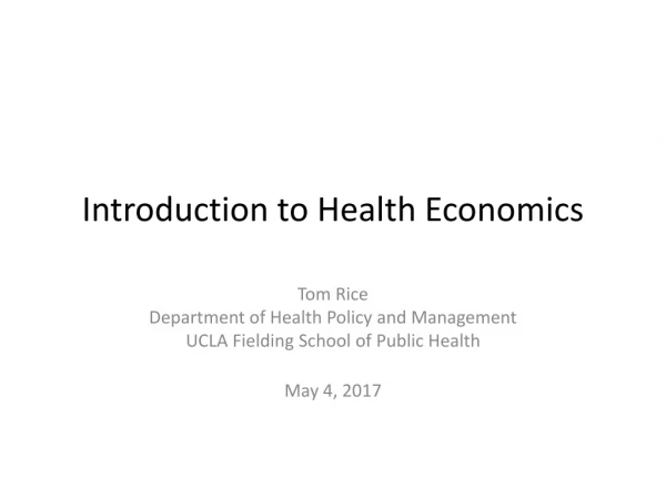 Introduction to Health Economics