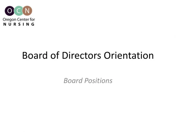 Board of Directors Orientation