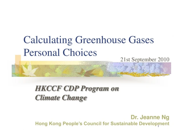 Calculating Greenhouse Gases Personal Choices