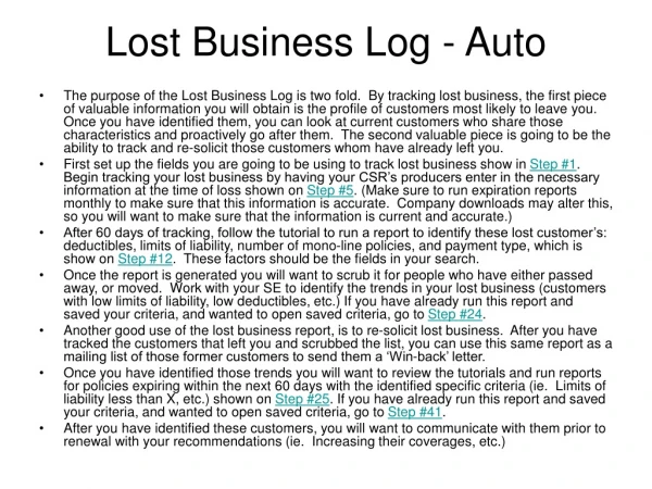 Lost Business Log - Auto