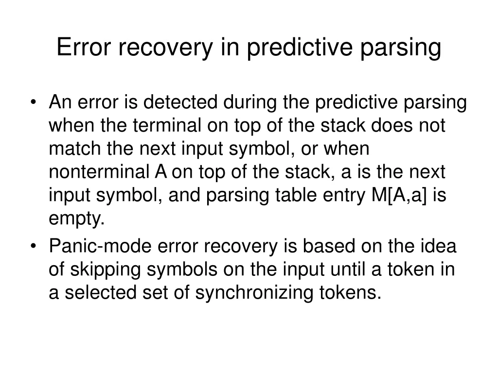 error recovery in predictive parsing
