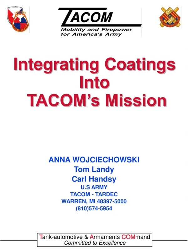 Integrating Coatings Into  TACOM’s Mission