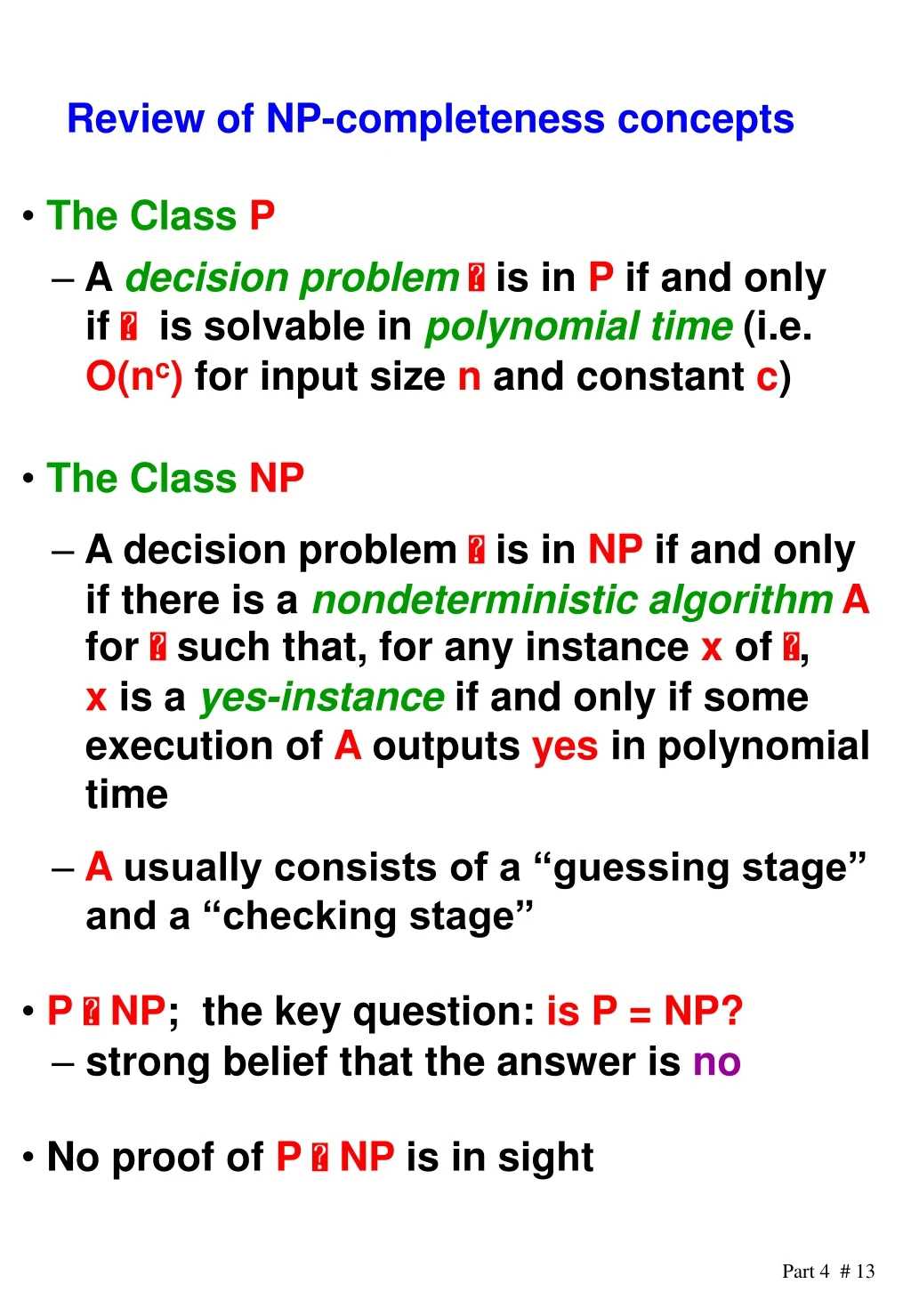 review of np completeness concepts the class