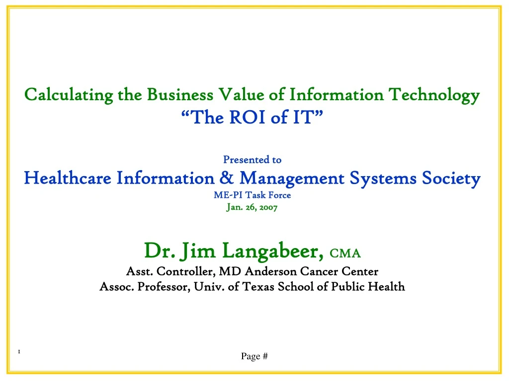 calculating the business value of information