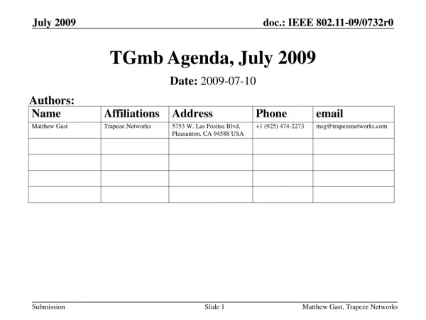 TGmb Agenda, July 2009