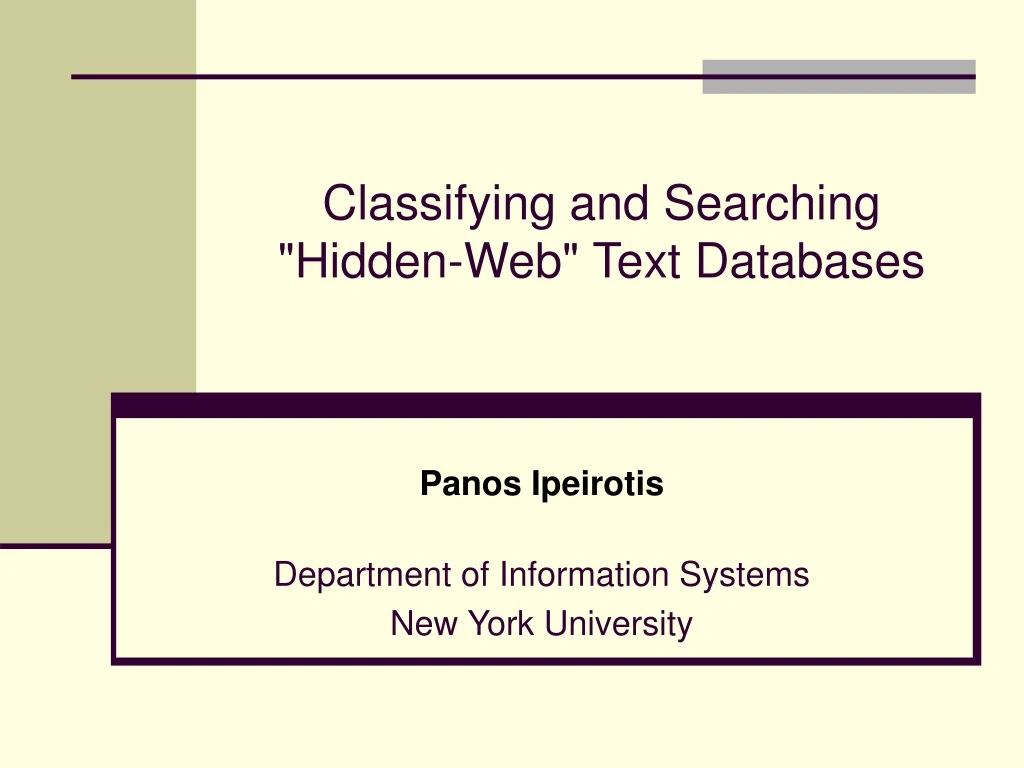 classifying and searching hidden web text databases