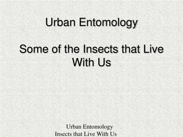 Urban Entomology Some of the Insects that Live With Us