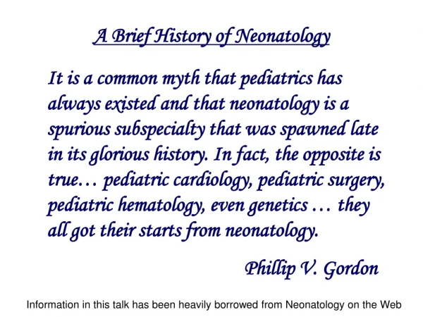 A Brief History of Neonatology