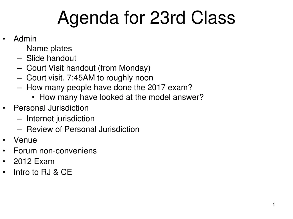 agenda for 23rd class