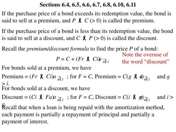 Sections 6.4, 6.5, 6.6, 6.7, 6.8, 6.10, 6.11