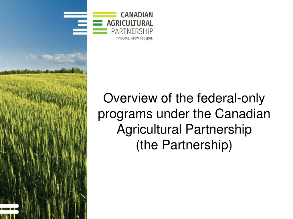 overview of the federal only programs under the canadian agricultural partnership the partnership