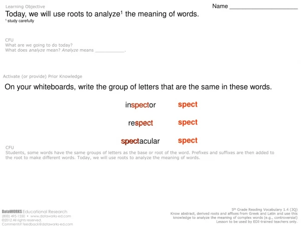 5 th  Grade Reading Vocabulary 1.4 (3Q)