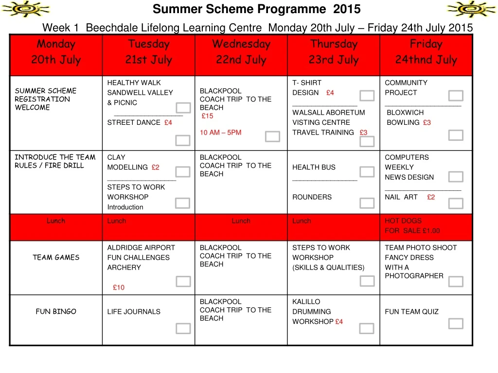 summer scheme programme 2015