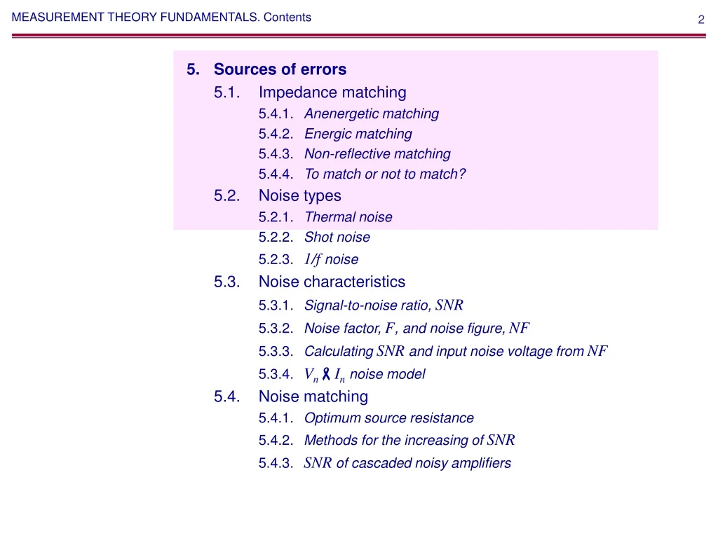 measurement theory fundamentals contents