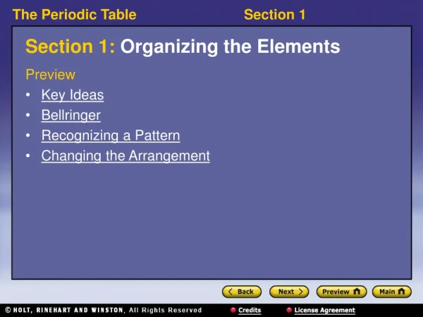 Section 1:  Organizing the Elements