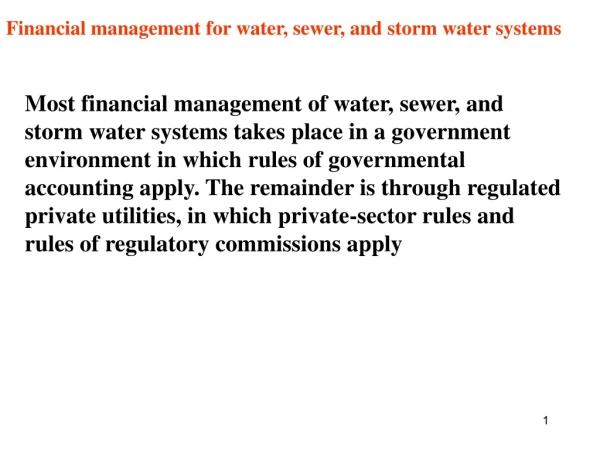 Financial management for water, sewer, and storm water systems
