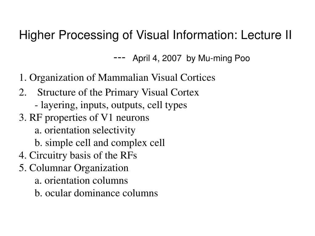 higher processing of visual information lecture