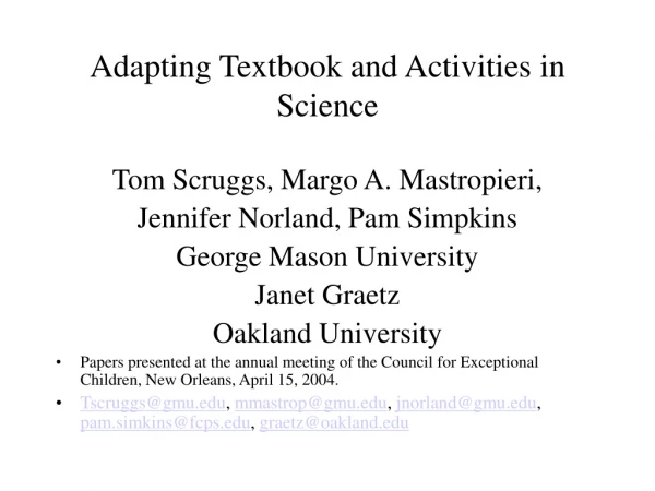 Adapting Textbook and Activities in Science