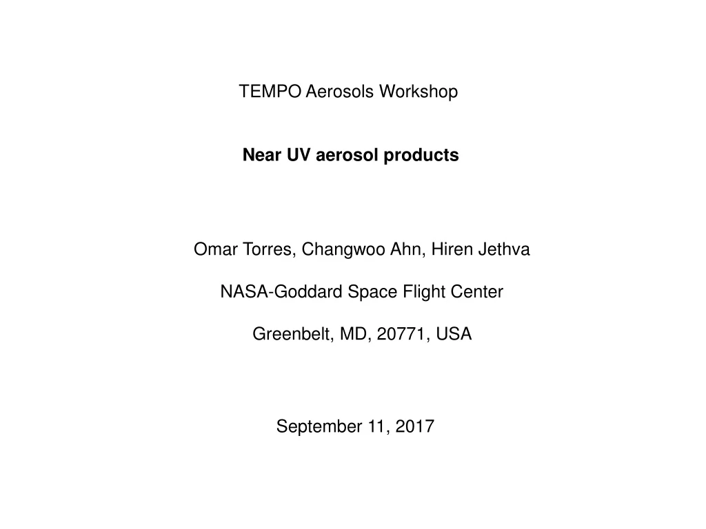 tempo aerosols workshop near uv aerosol products