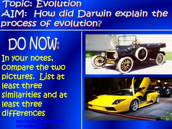 Topic: Evolution AIM:  How did Darwin explain the  process of evolution ?