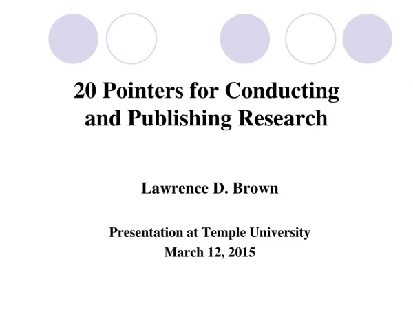 20 Pointers for Conducting and Publishing Research